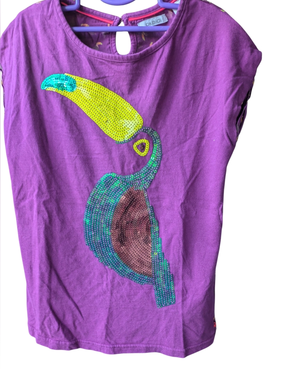 Okaidi Purple Sequin Toucan Short Sleeve Tee